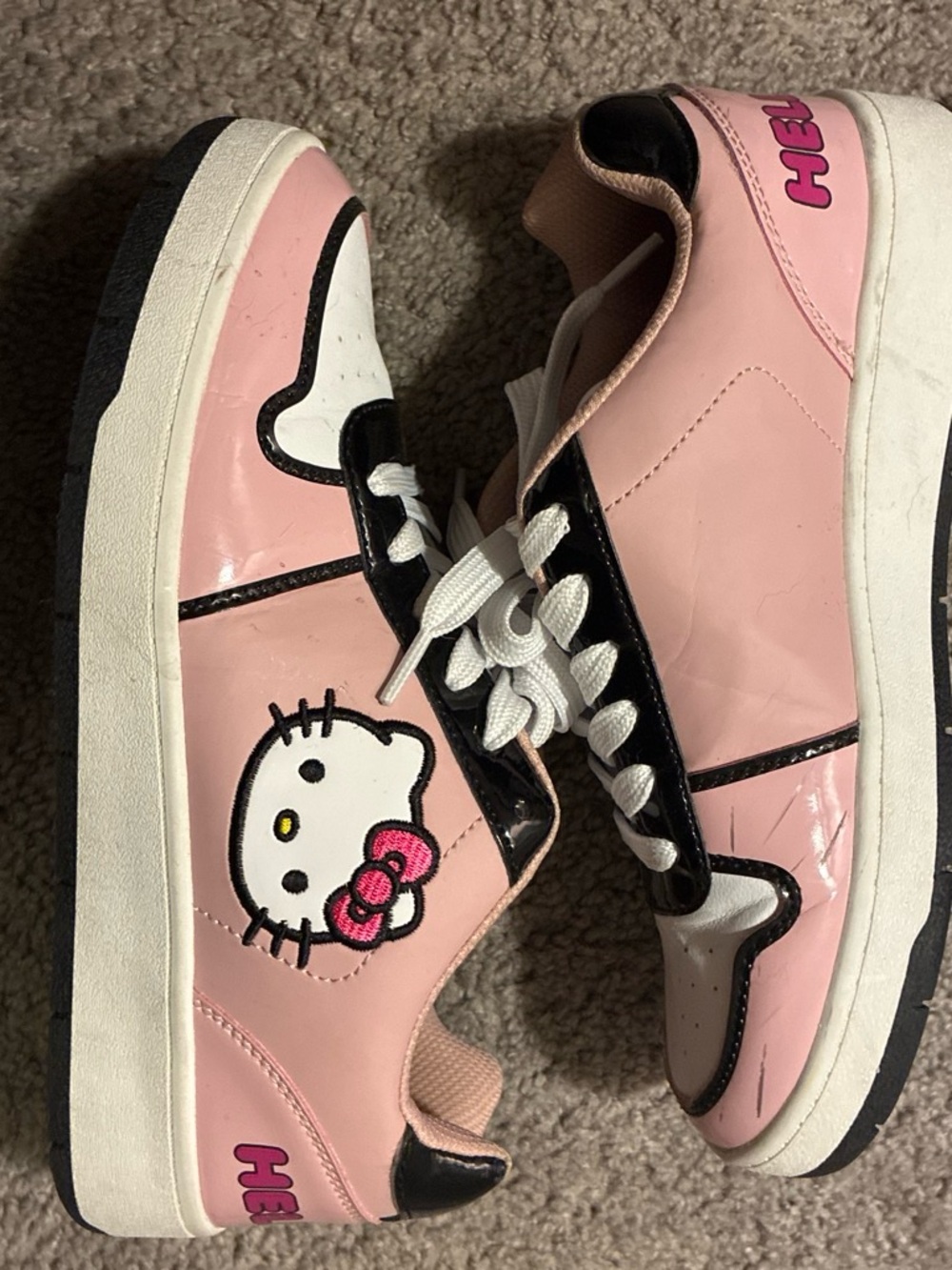 Hello Kitty Pink and Black Kids Sneakers with White Laces
